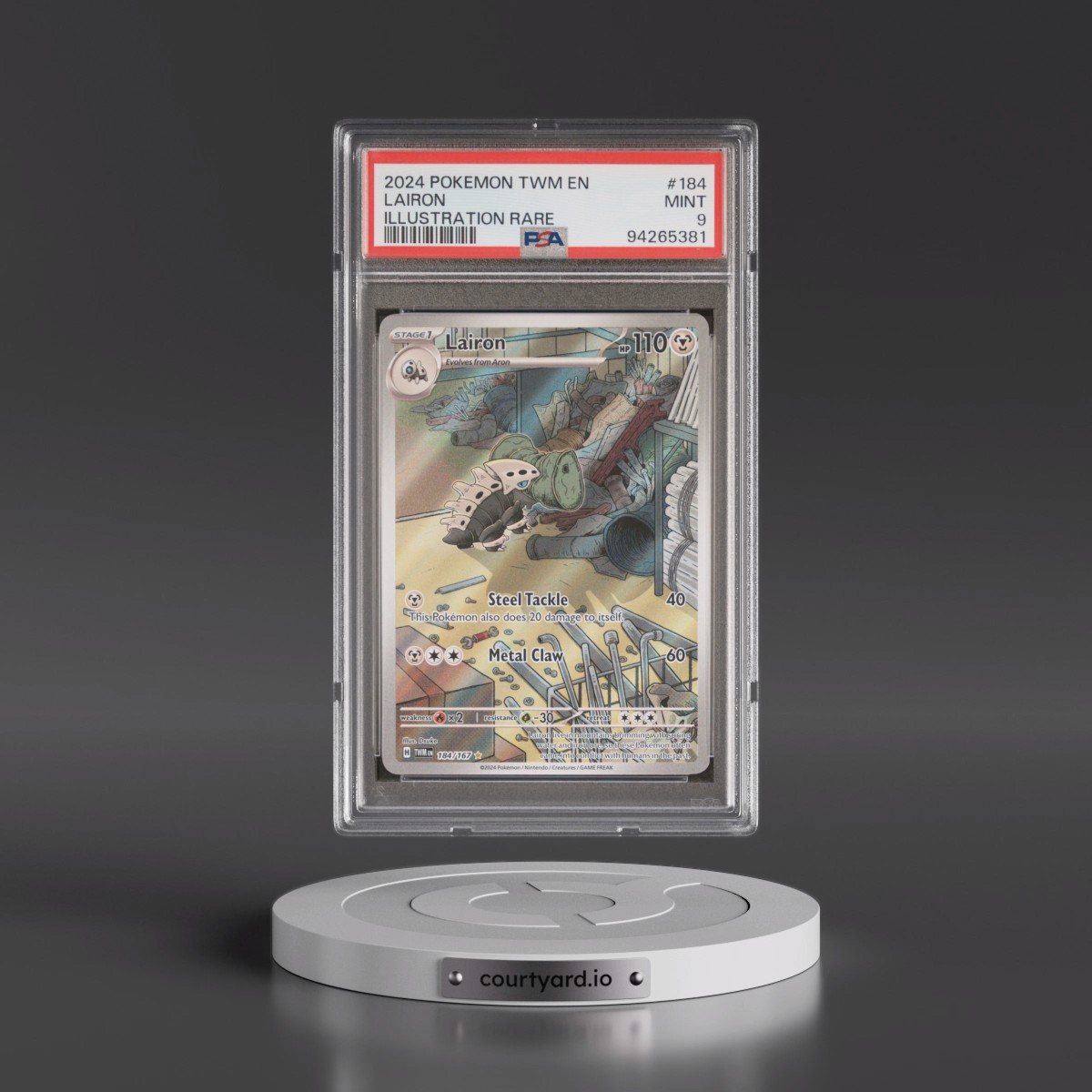 2024 Pokémon Twm EN-Twilight Masquerade #184 Lairon - Illustration Rare (PSA 9 MINT)