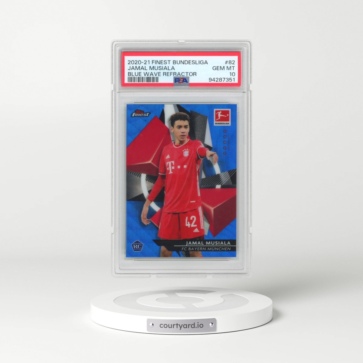 2020 Topps Finest Bundesliga #82 Jamal Musiala - Blue Wave Refractor (PSA 10 GEM MINT)