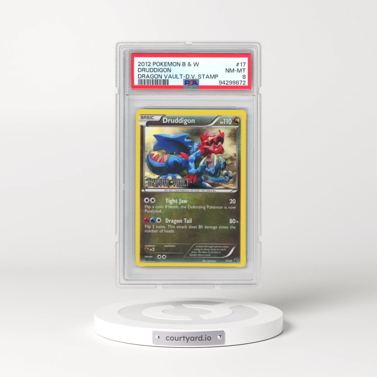 2012 Pokémon Black & White Dragon Vault #17 Druddigon - Dragon Vault Stamp (PSA 8 NM-MT)