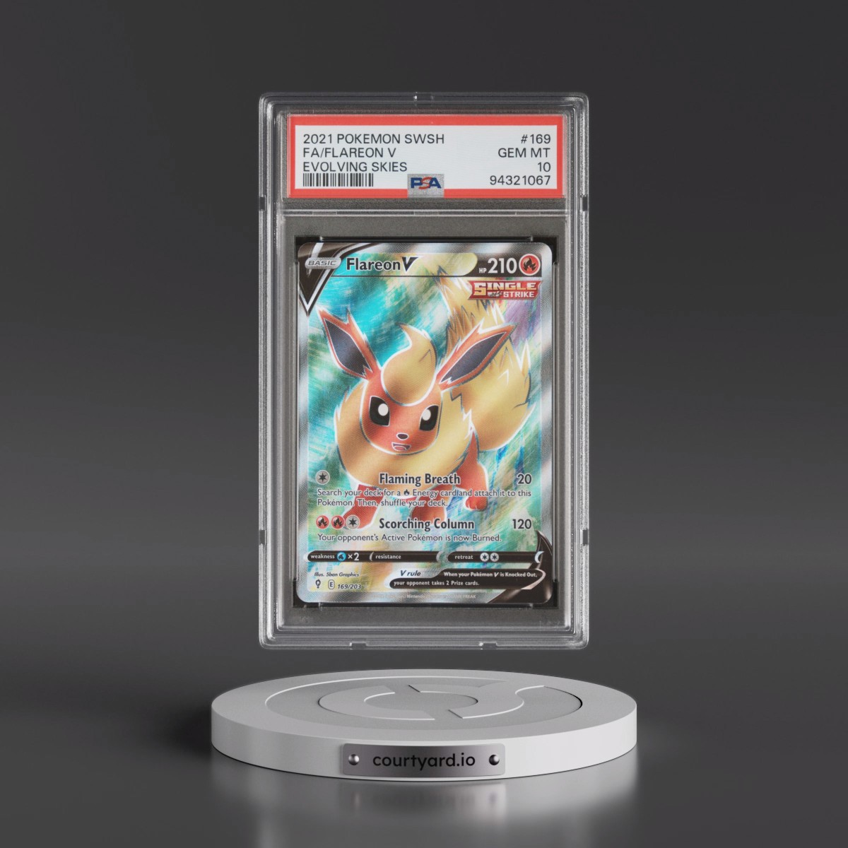 2021 Pokémon Sword & Shield Evolving Skies #169 Flareon V - Holo Full Art (PSA 10 GEM MINT)