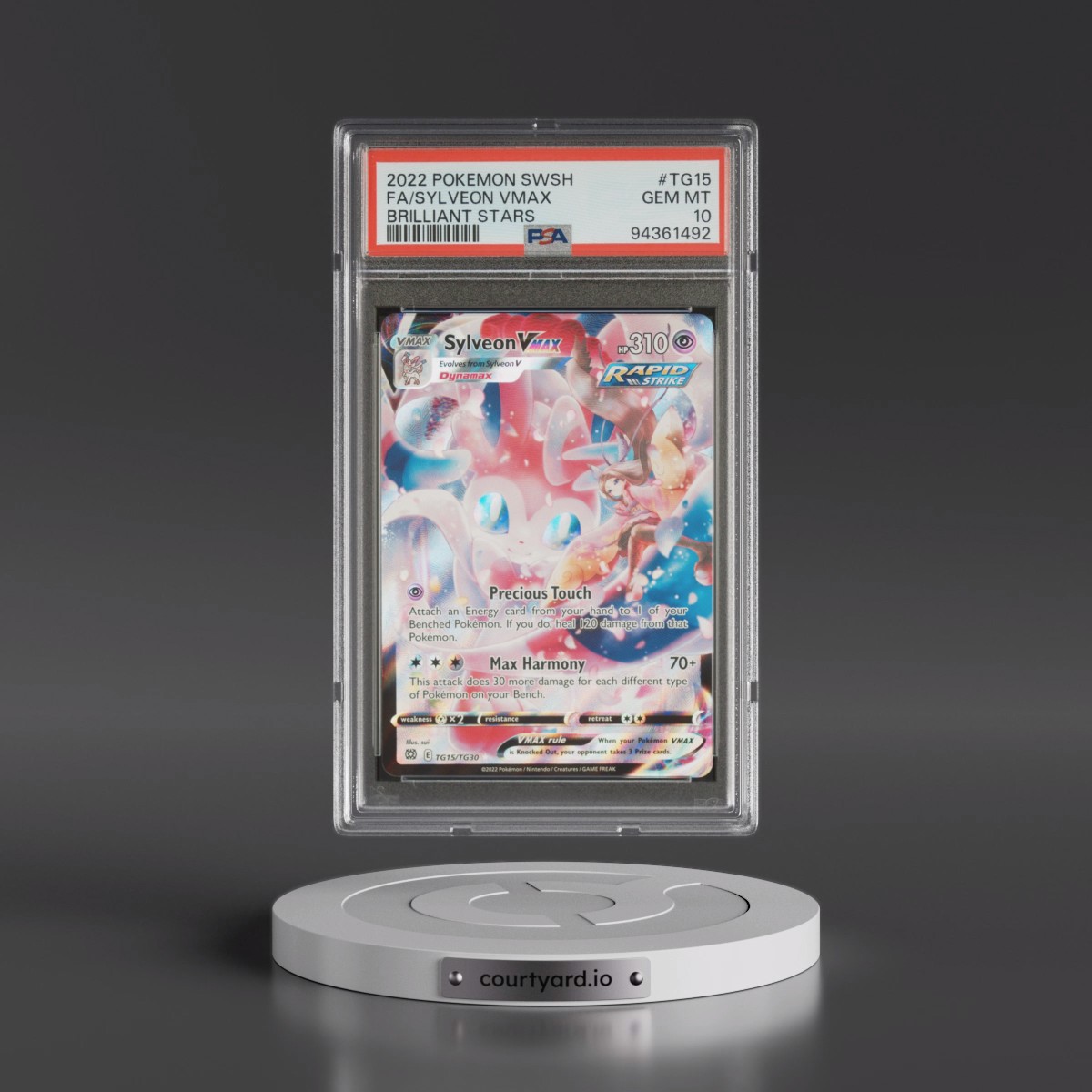 2022 Pokémon Sword & Shield Brilliant Stars #TG15 Sylveon Vmax - Full Art (PSA 10 GEM MINT)