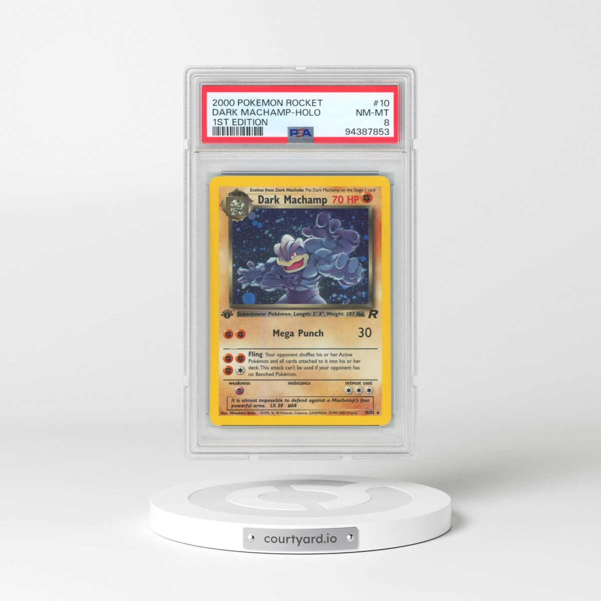 2000 Pokémon Rocket #10 Dark Machamp - 1st Edition Holo (PSA 8 NM-MT)