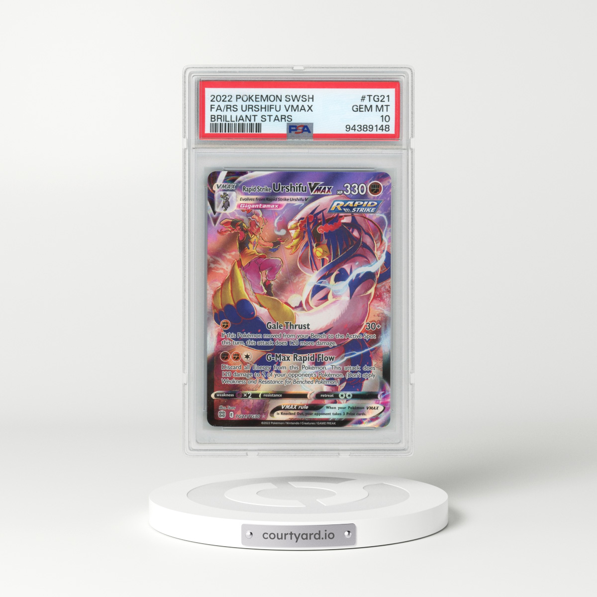 2022 Pokémon Sword & Shield Brilliant Stars #TG21 Rapid Strike Urshifu Vmax - Full Art (PSA 10 GEM MINT)