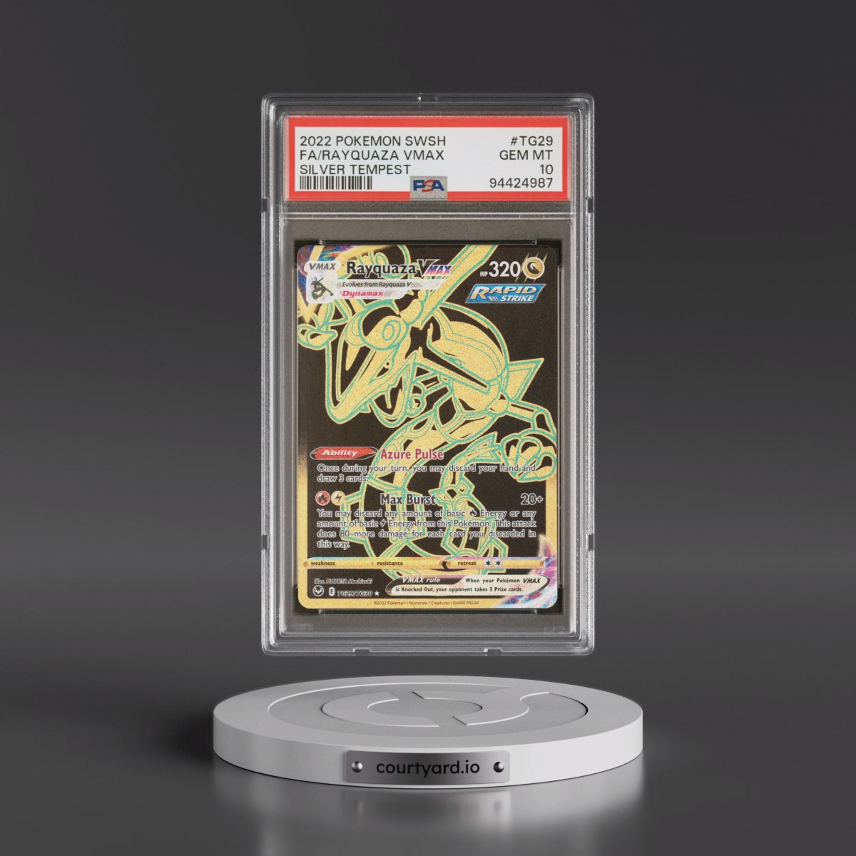2022 Pokémon Sword & Shield Silver Tempest #TG29 Rayquaza Vmax - Full Art (PSA 10 GEM MINT)