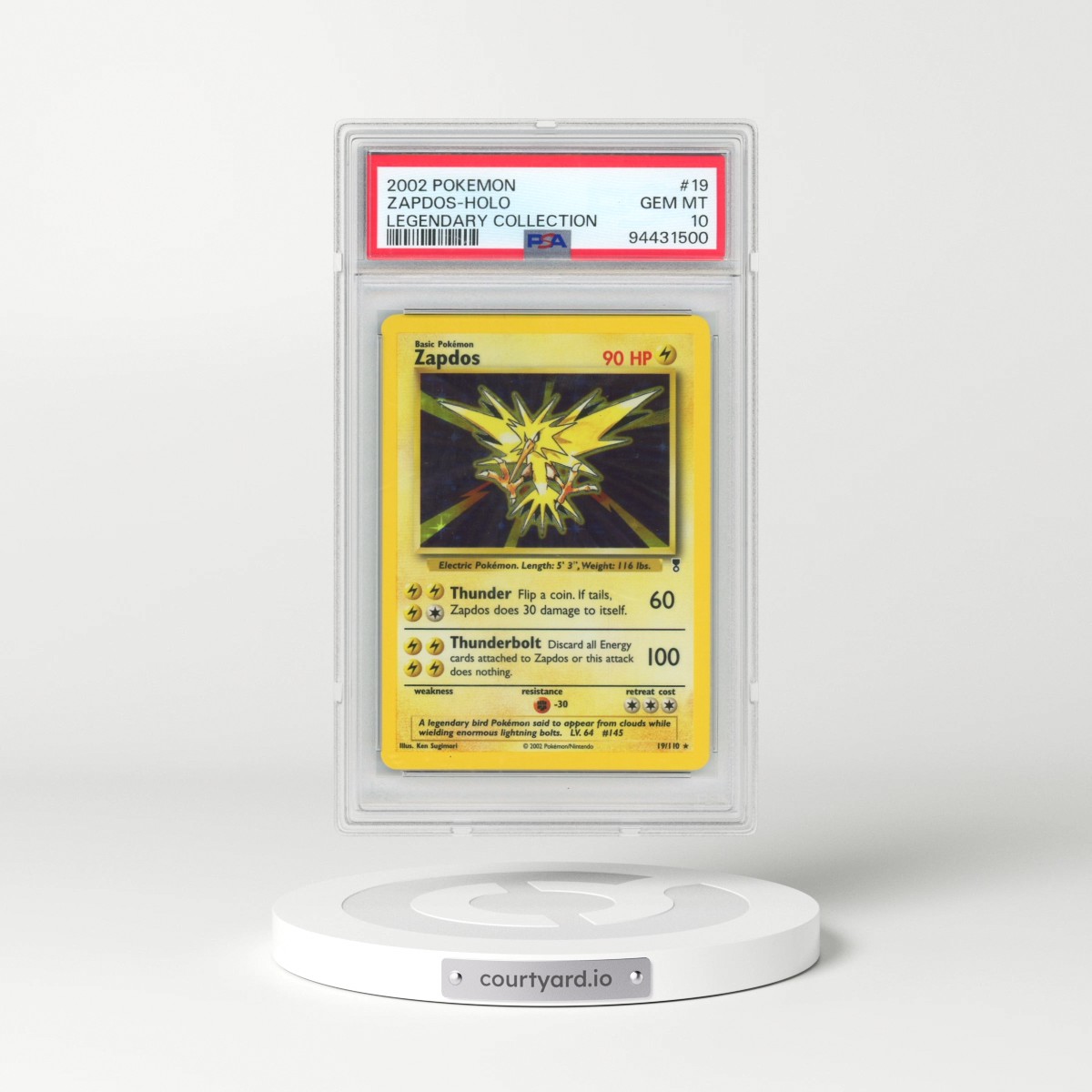 2002 Pokémon Legendary Collection #19 Zapdos - Holo (PSA 10 GEM MINT)
