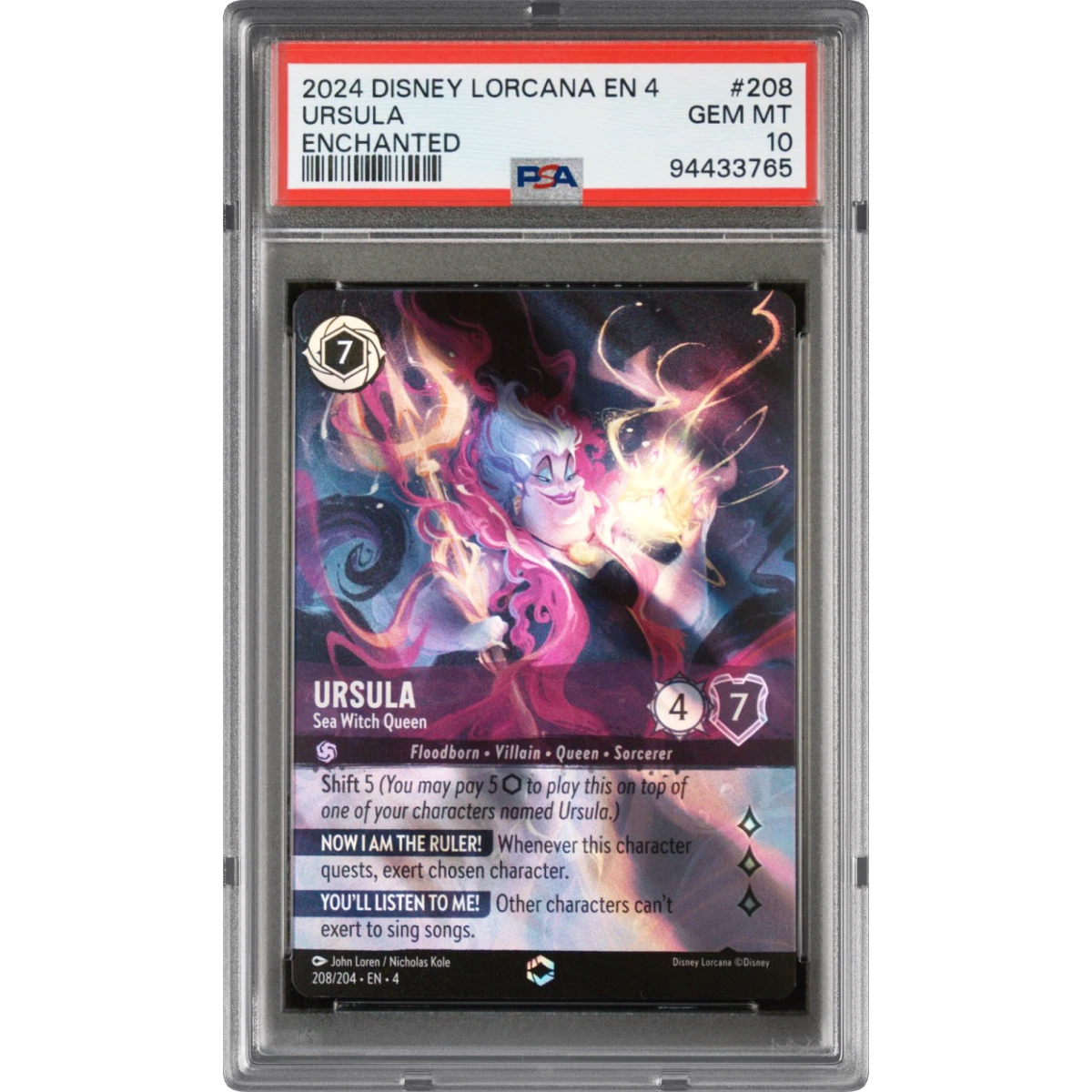 2024 Disney Lorcana EN 4-Ursula's Return #208 Ursula - Sea Witch Queen - Enchanted (PSA 10 GEM MINT)