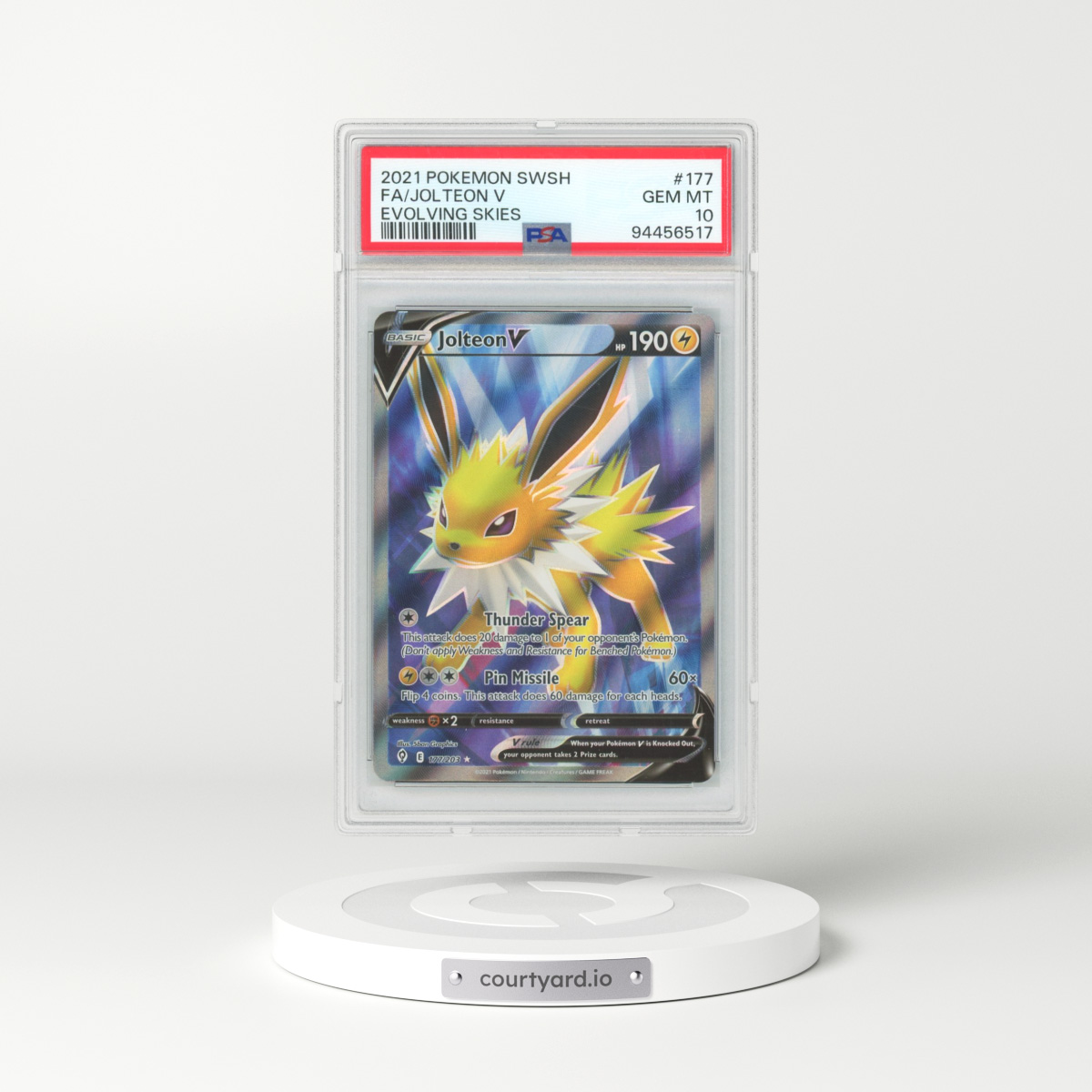 2021 Pokémon Sword & Shield Evolving Skies #177 Jolteon V - Holo Full Art (PSA 10 GEM MINT)