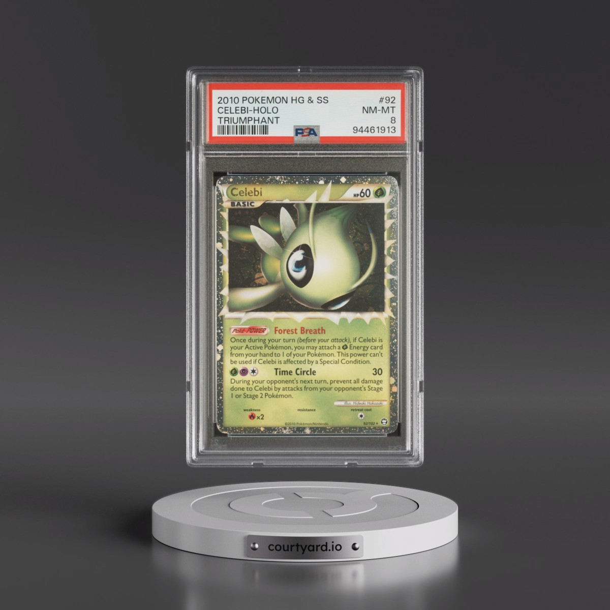 2010 Pokémon Heartgold & Soulsilver Triumphant #92 Celebi - Holo (PSA 8 NM-MT)