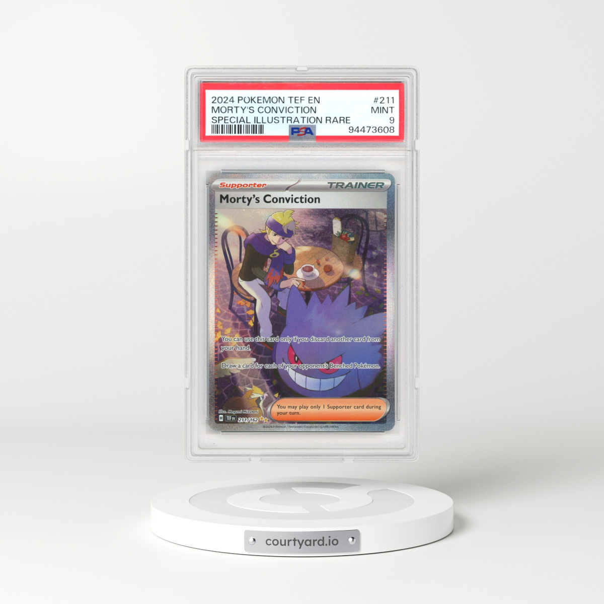 2024 Pokémon Tef EN-Temporal Forces #211 Morty's Conviction - Special Illustration Rare (PSA 9 MINT)