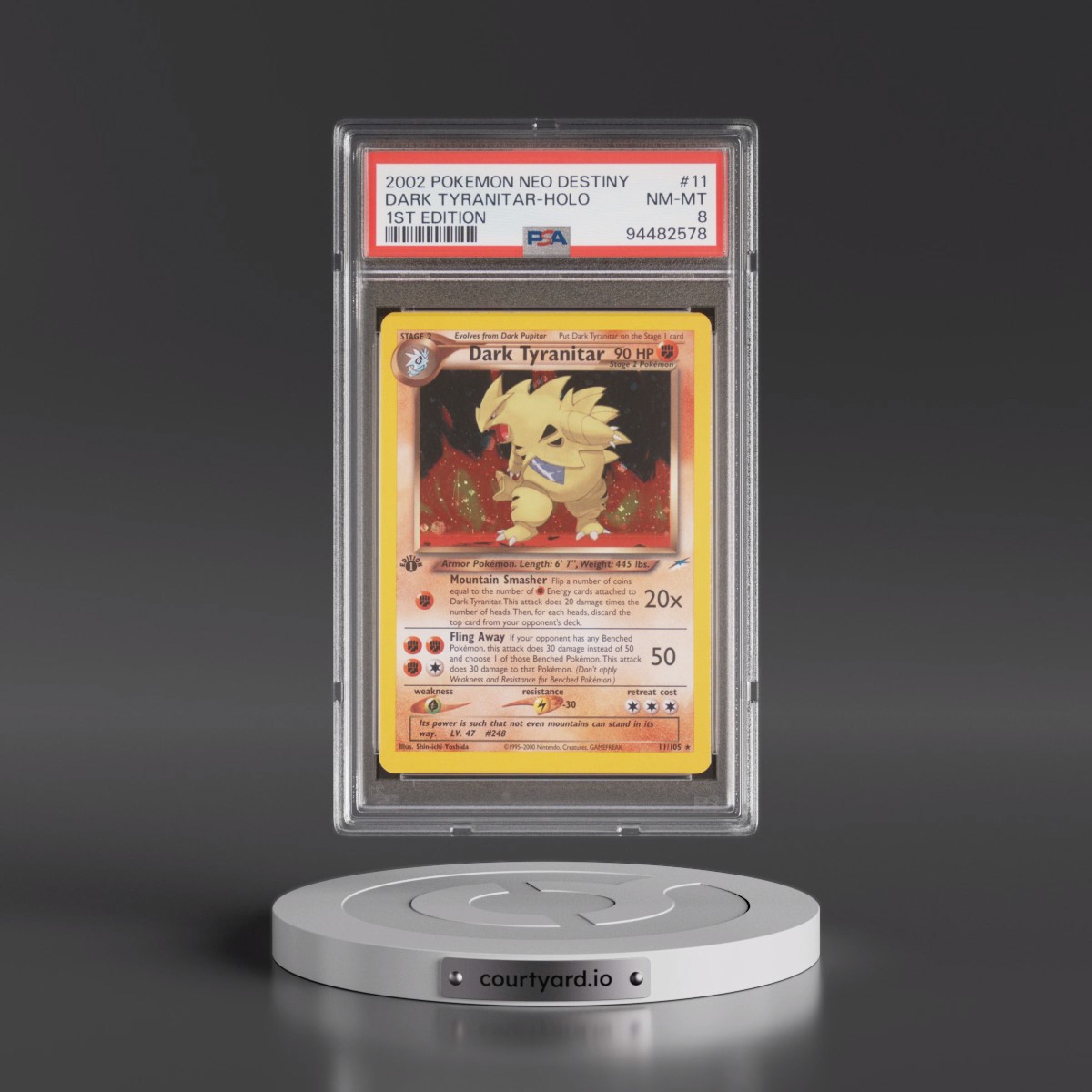 2002 Pokémon Neo Destiny #11 Dark Tyranitar - 1st Edition Holo (PSA 8 NM-MT)