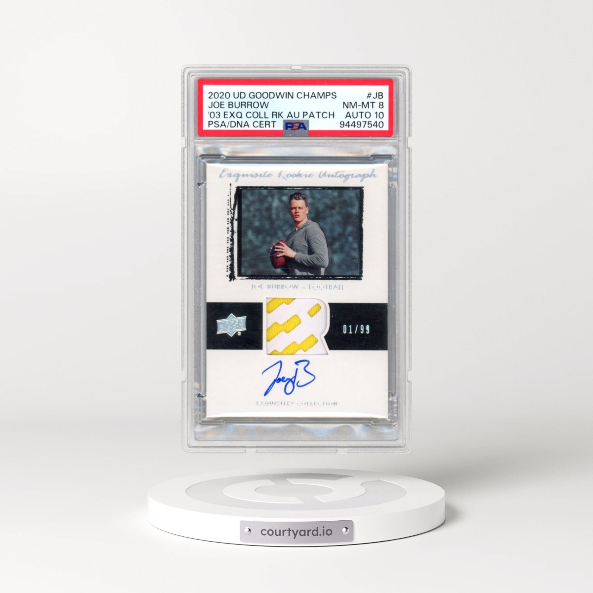 2020 Upper Deck Goodwin Champions 2003-04 Exquisite Collection Rookie Autograph Patch #JB Joe Burrow (PSA 8 NM-MT)