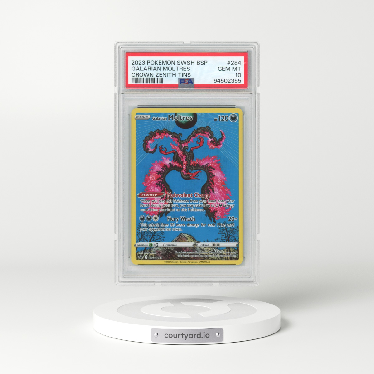 2023 Pokémon Swsh Black Star Promo #284 Galarian Moltres - Crown Zenith Tins (PSA 10 GEM MINT)