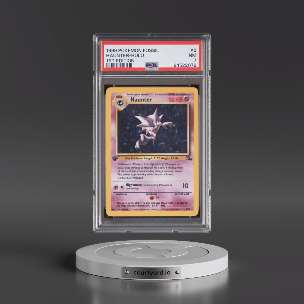1999 Pokémon Fossil #6 Haunter - 1st Edition Holo (PSA 7 NM)