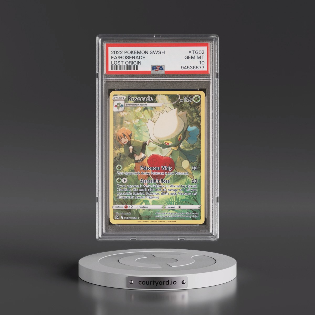2022 Pokémon Sword & Shield Lost Origin #TG02 Roserade - Full Art (PSA 10 GEM MINT)
