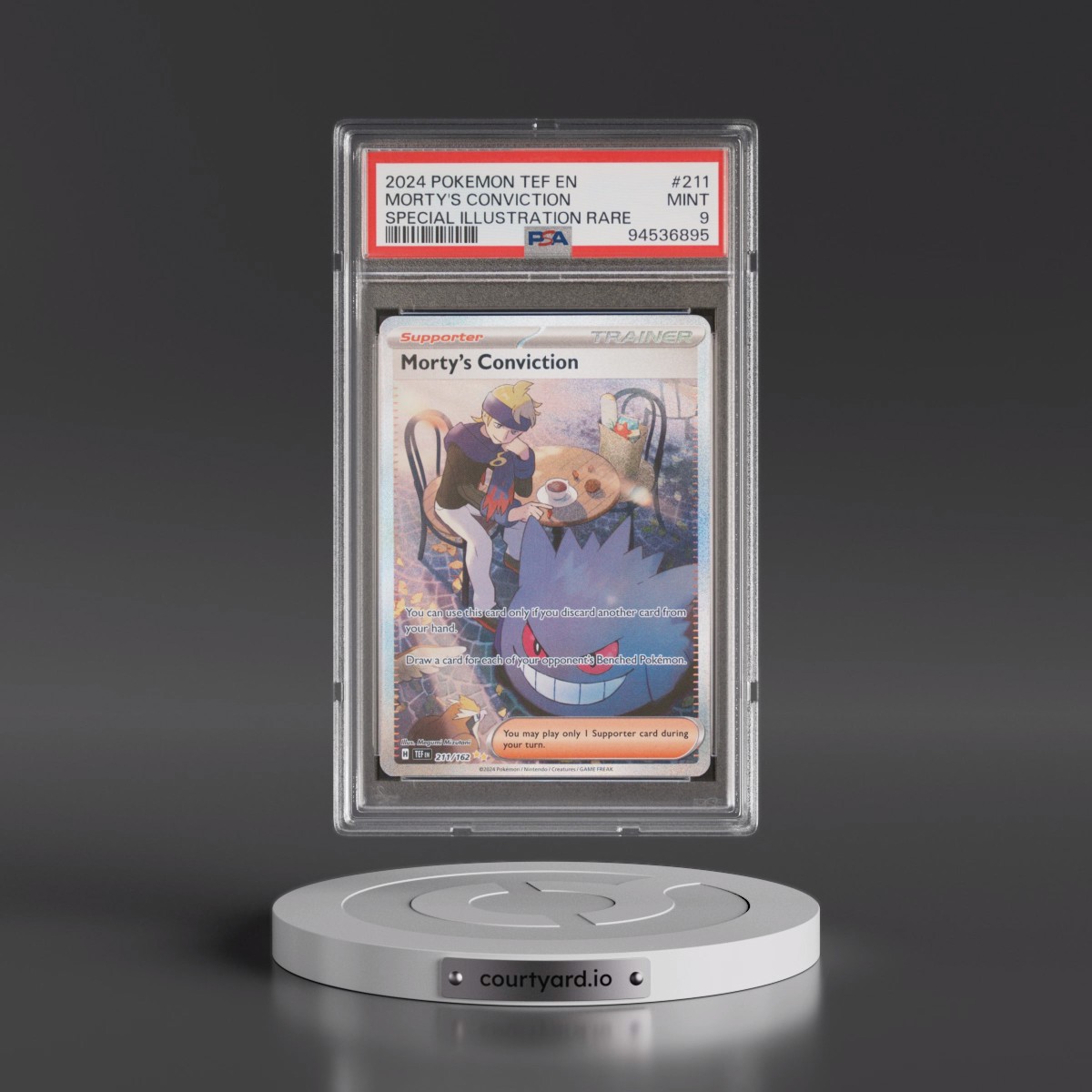 2024 Pokémon Tef EN-Temporal Forces #211 Morty's Conviction - Special Illustration Rare (PSA 9 MINT)
