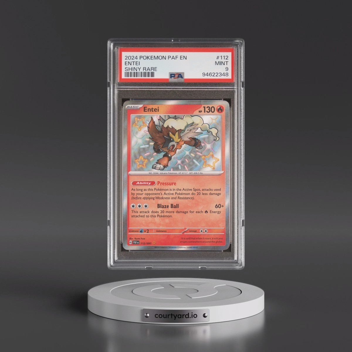 2024 Pokémon Paf EN-Paldean Fates #112 Entei - Shiny Rare (PSA 9 MINT)