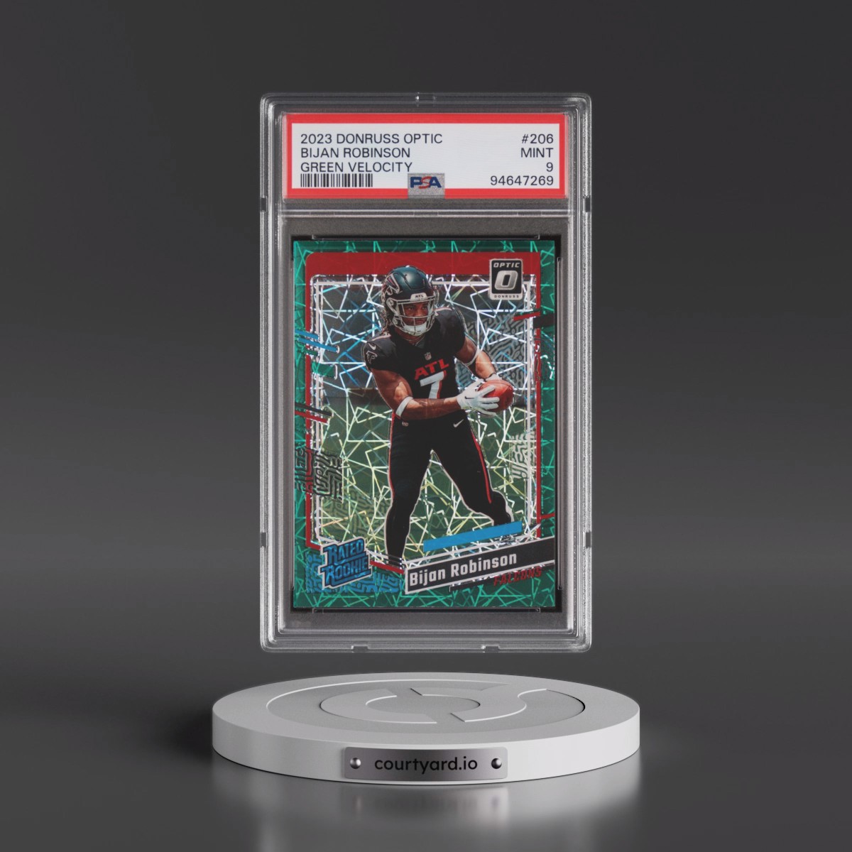 2023 Panini Donruss Optic #206 Bijan Robinson - Green Velocity (PSA 9 MINT)