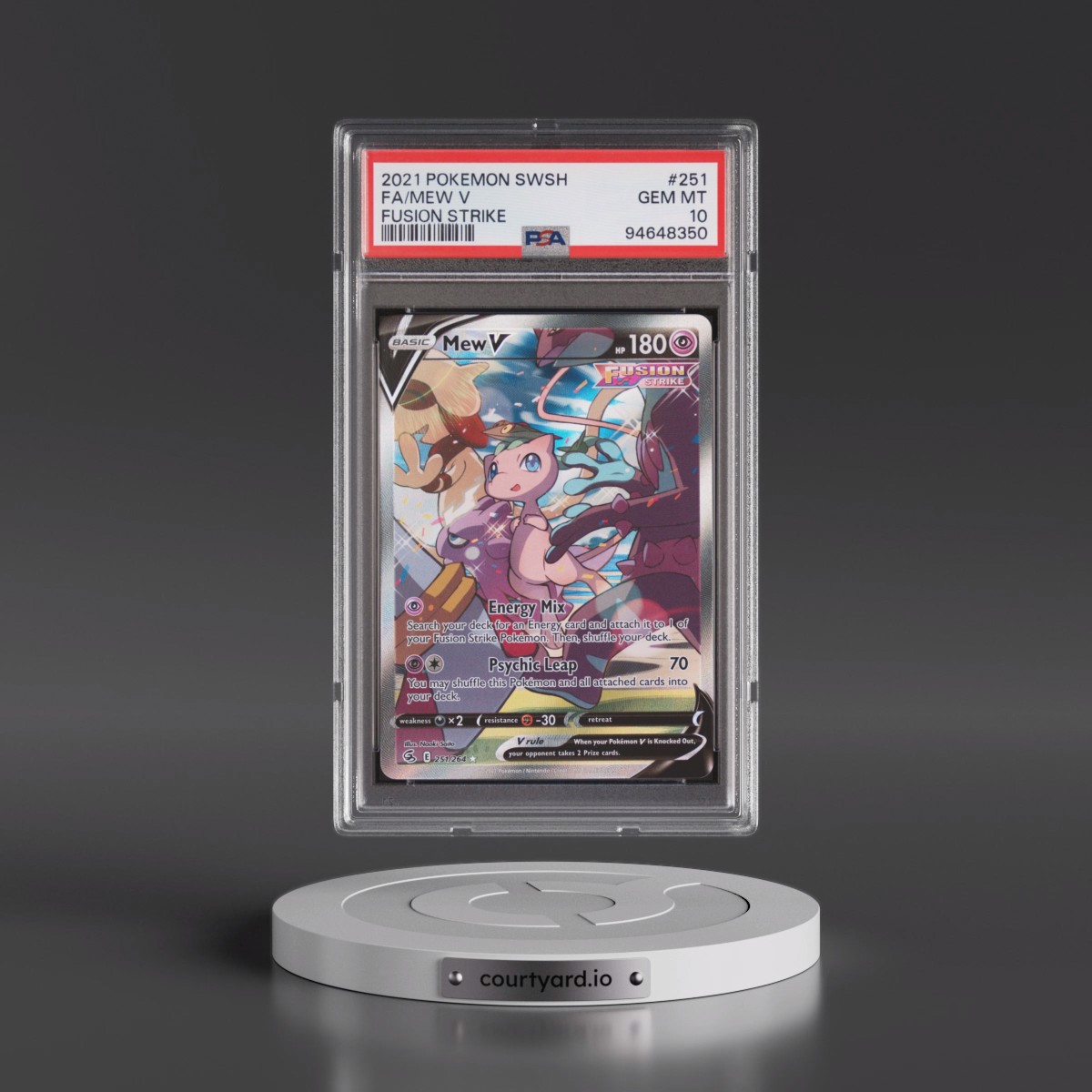 2021 Pokémon Sword & Shield Fusion Strike #251 Mew V - Holo Full Art (PSA 10 GEM MINT)