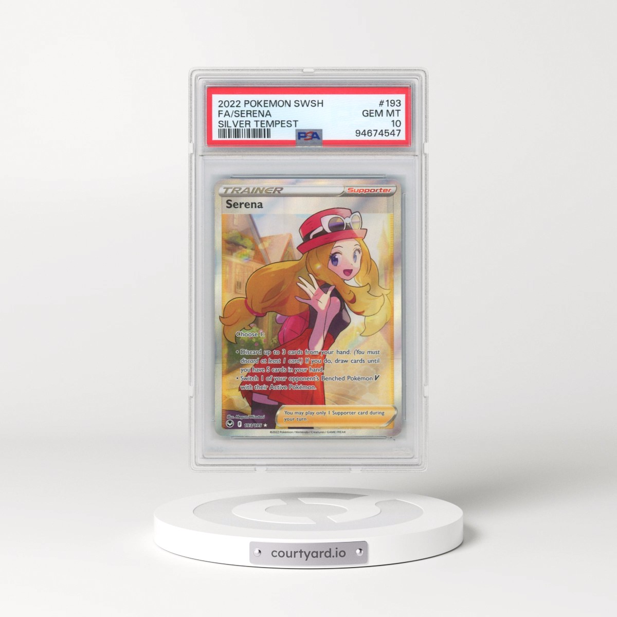 2022 Pokémon Sword & Shield Silver Tempest #193 Serena - Full Art (PSA 10 GEM MINT)