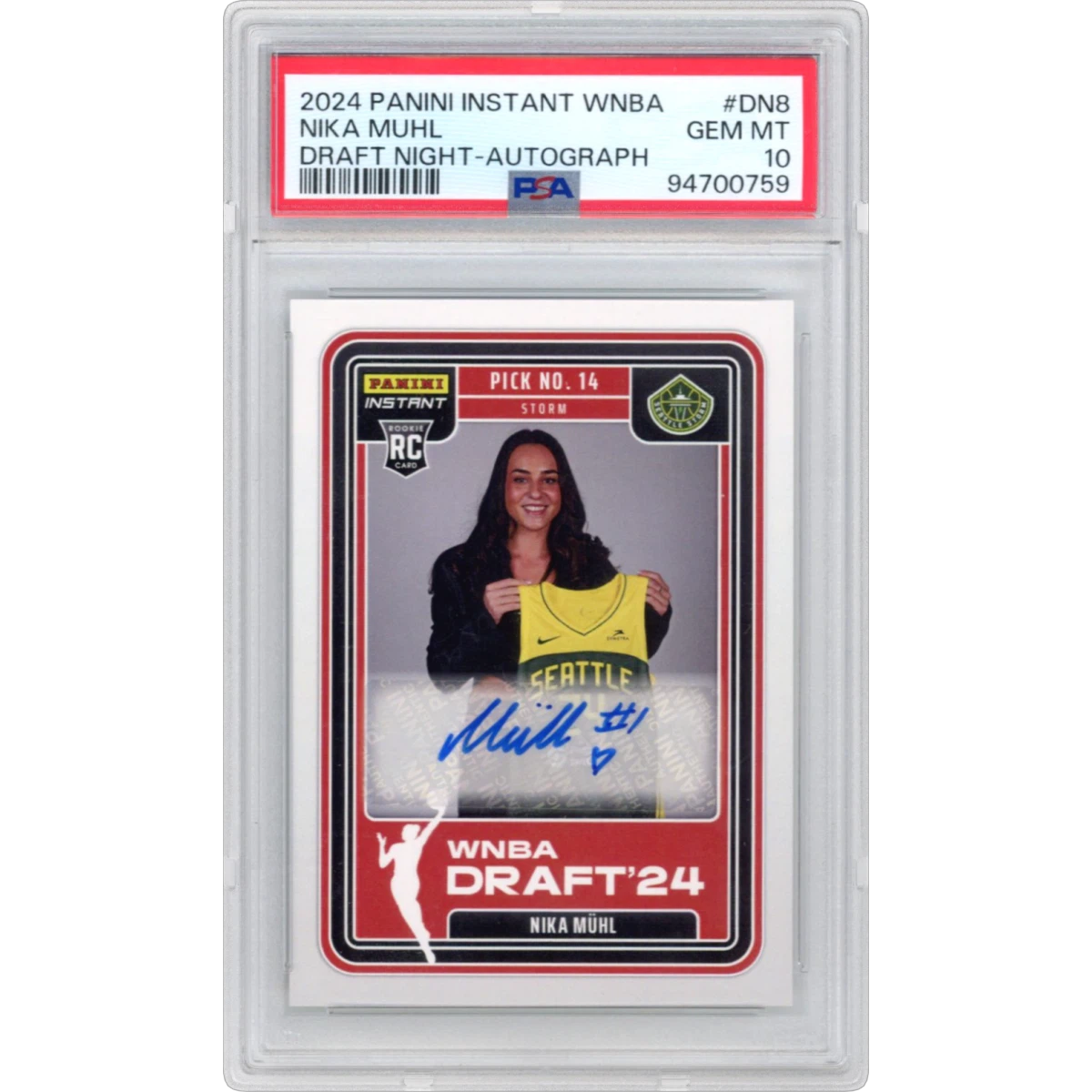 2024 Panini Instant WNBA Draft Night #DN8 Nika Muhl - Autograph (PSA 10 GEM MINT)