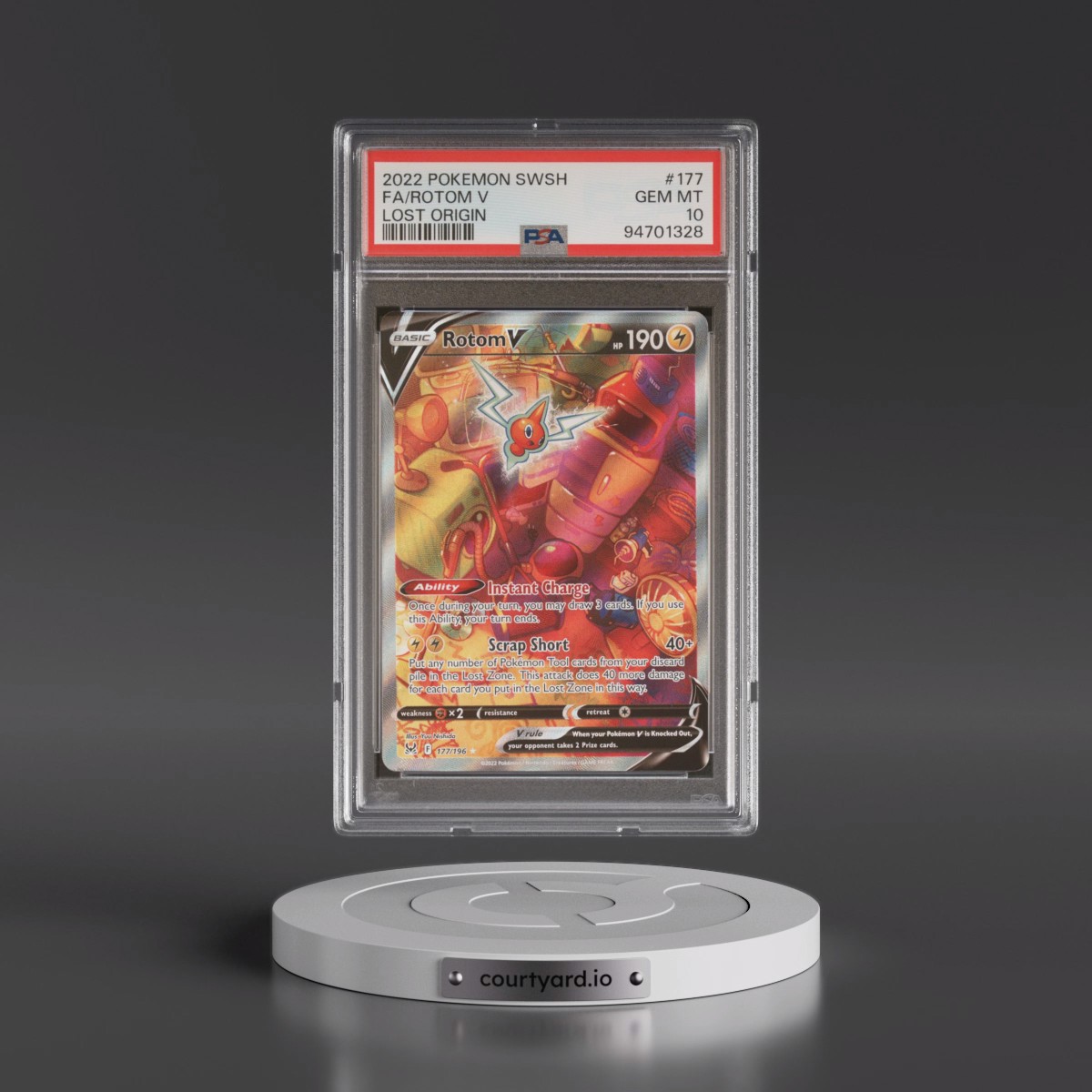 2022 Pokémon Sword & Shield Lost Origin #177 Rotom V - Holo Full Art (PSA 10 GEM MINT)