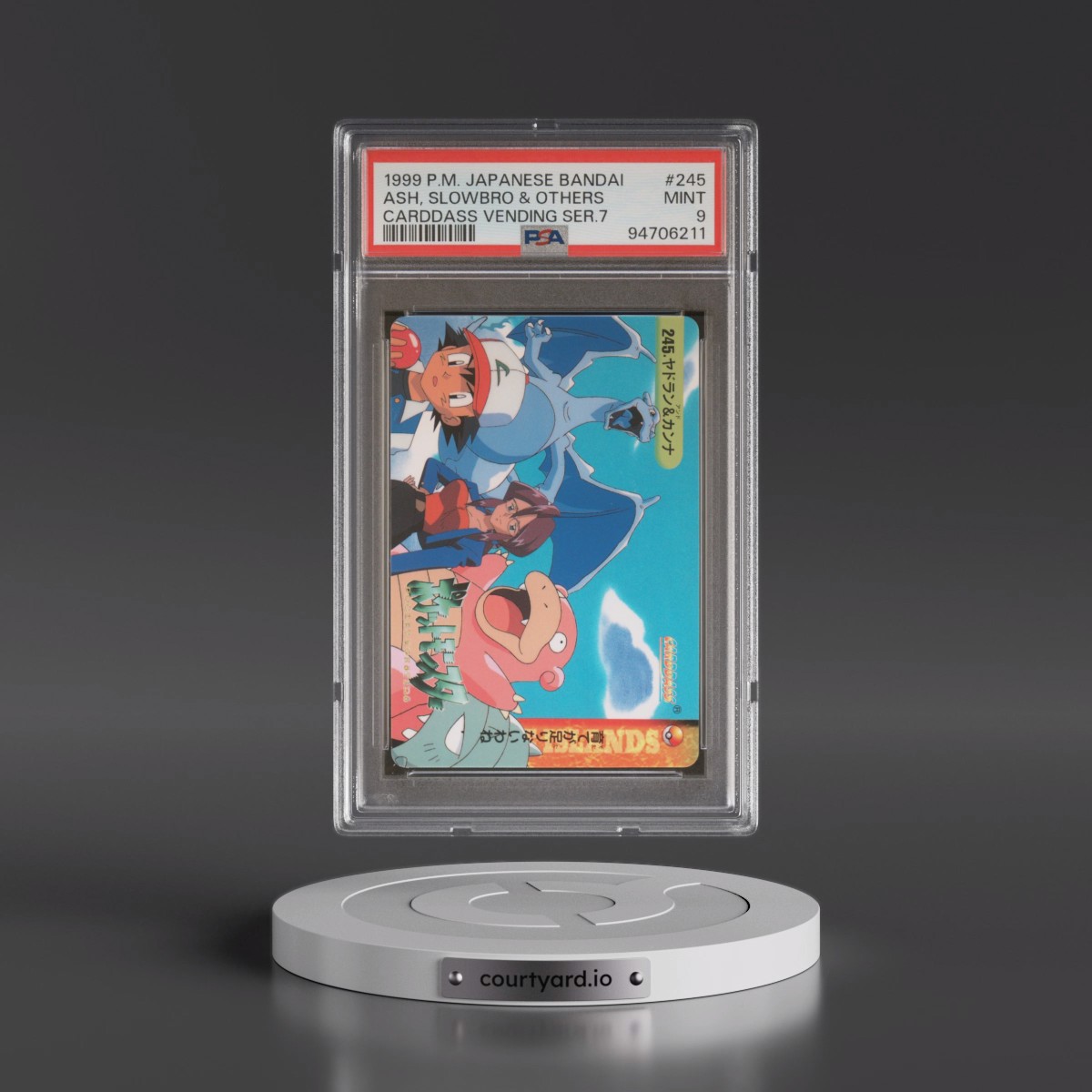1999 Pokémon Bandai Carddass Vending Series 7 #245 Ash, Slowbro & Others (PSA 9 MINT)