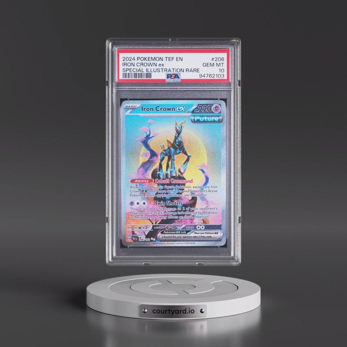2024 Pokémon Tef EN-Temporal Forces #206 Iron Crown EX - Holo Special Illustration Rare (PSA 10 GEM MINT)