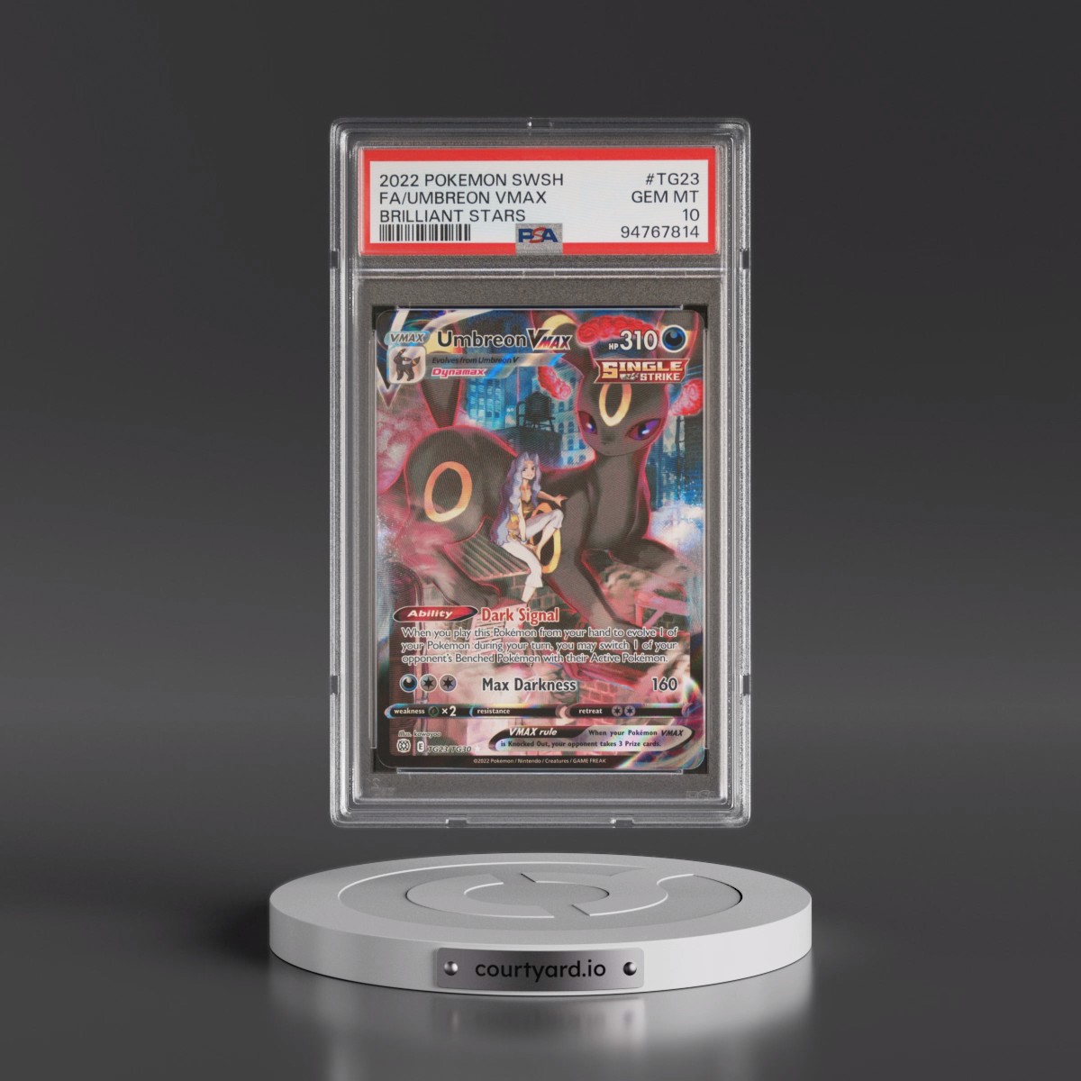 2022 Pokémon Sword & Shield Brilliant Stars #TG23 Umbreon Vmax - Full Art (PSA 10 GEM MINT)