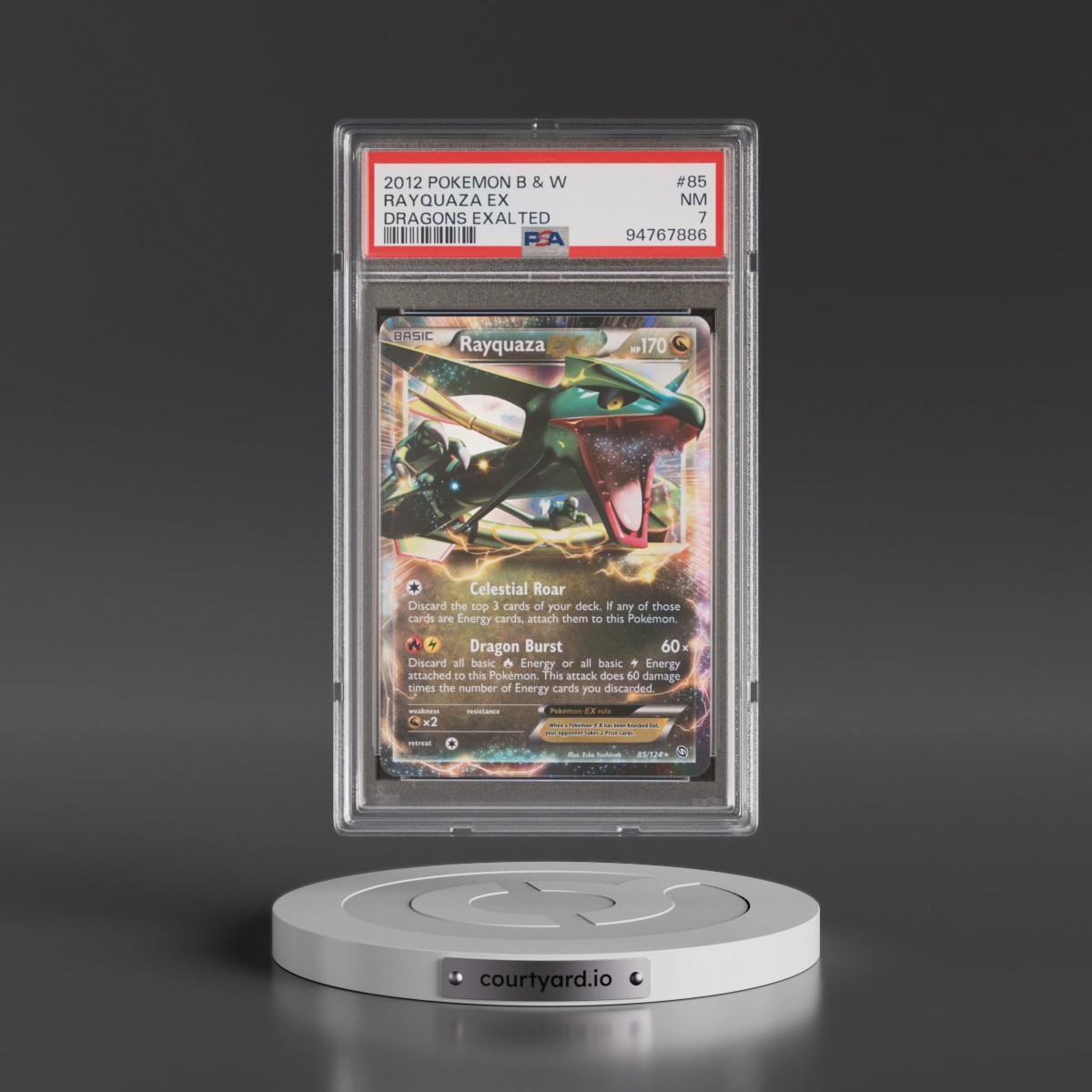 2012 Pokémon Black & White Dragons Exalted #85 Rayquaza EX - Holo (PSA 7 NM)