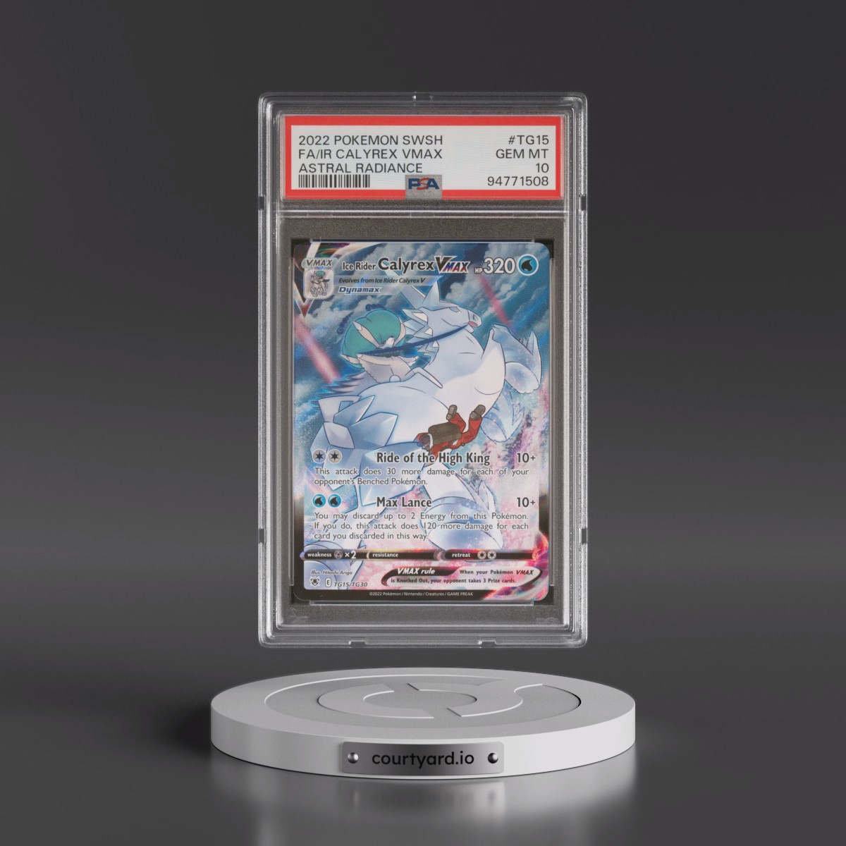 2022 Pokémon Sword & Shield Astral Radiance #TG15 Ice Rider Calyrex Vmax - Full Art (PSA 10 GEM MINT)
