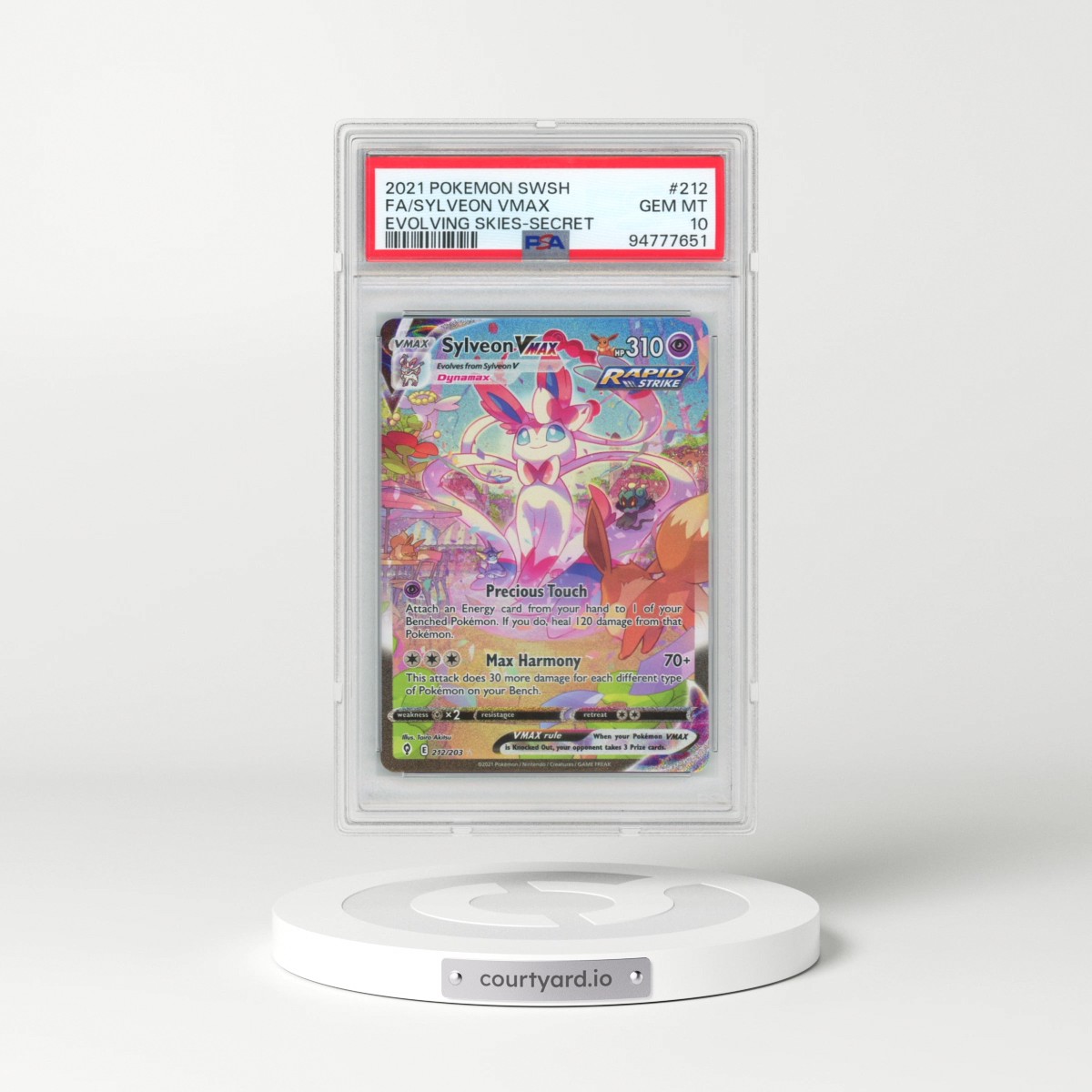 2021 Pokémon Sword & Shield Evolving Skies #212 Sylveon Vmax - Full Art Secret (PSA 10 GEM MINT)