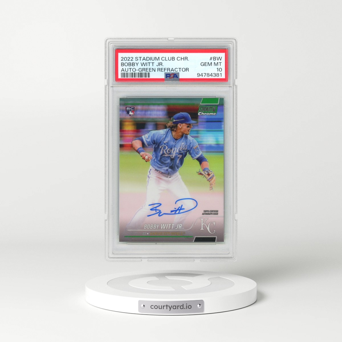 2022 Topps Stadium Club Chrome Autographs #BW Bobby Witt Jr. - Green Refractor (PSA 10 GEM MINT)