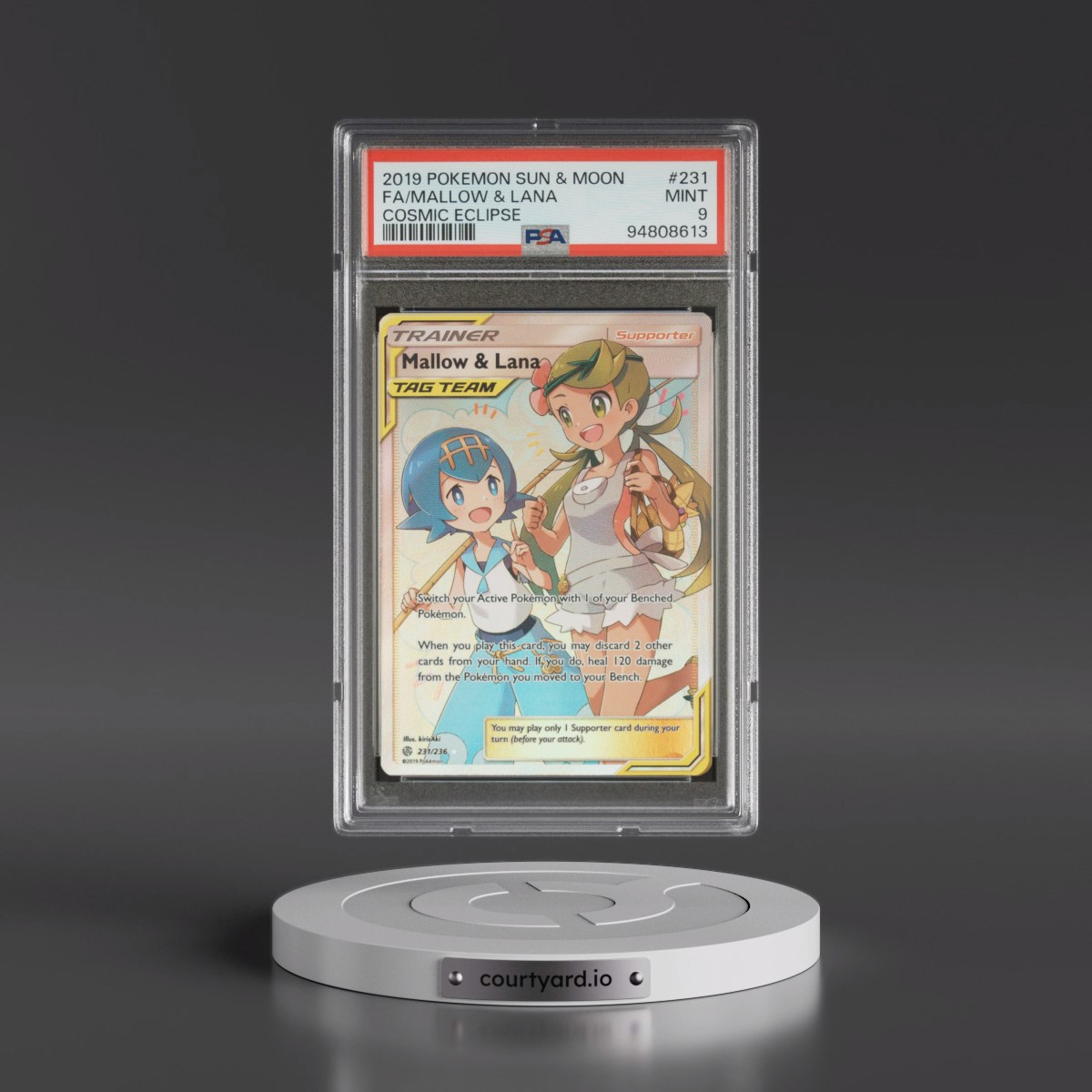2019 Pokémon Sun & Moon Cosmic Eclipse #231 Mallow & Lana - Full Art (PSA 9 MINT)