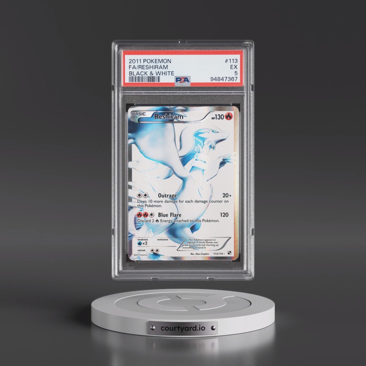 2011 Pokémon Black & White #113 Reshiram - Full Art (PSA 5 EX)