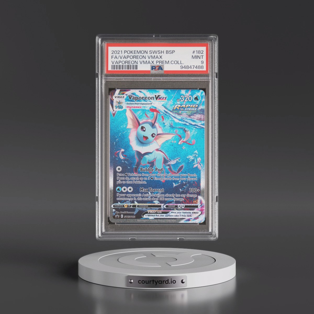 2021 Pokémon Swsh Black Star Promo #182 Vaporeon Vmax - Full Art Vaporeon Vmax Premium Collection (PSA 9 MINT)
