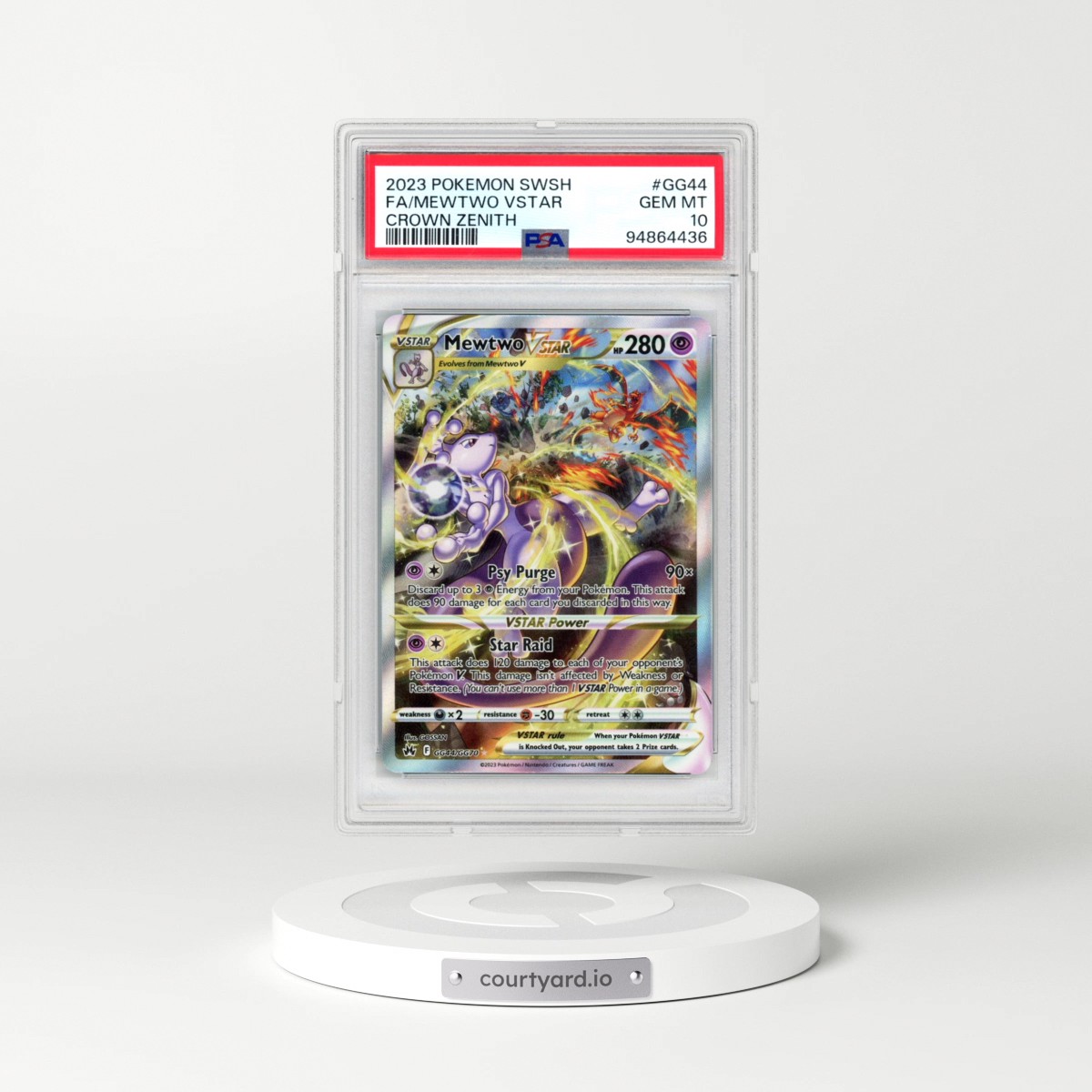 2023 Pokémon Sword and Shield Crown Zenith #GG44 Mewtwo Vstar - Full Art (PSA 10 GEM MINT)