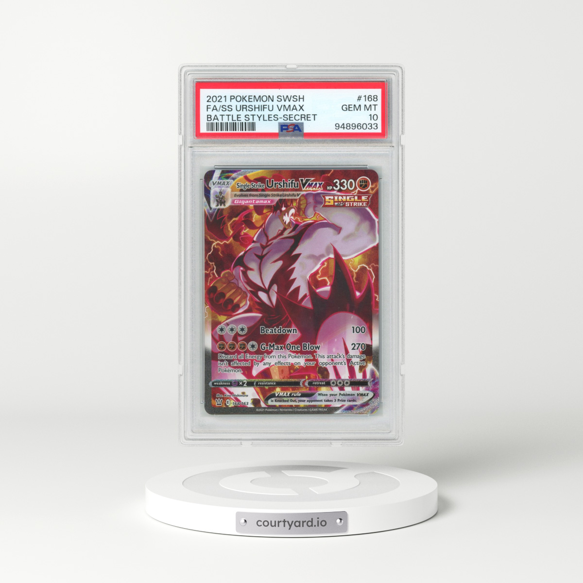 2021 Pokémon Sword & Shield Battle Styles #168 Single Strike Urshifu Vmax - Full Art Secret (PSA 10 GEM MINT)