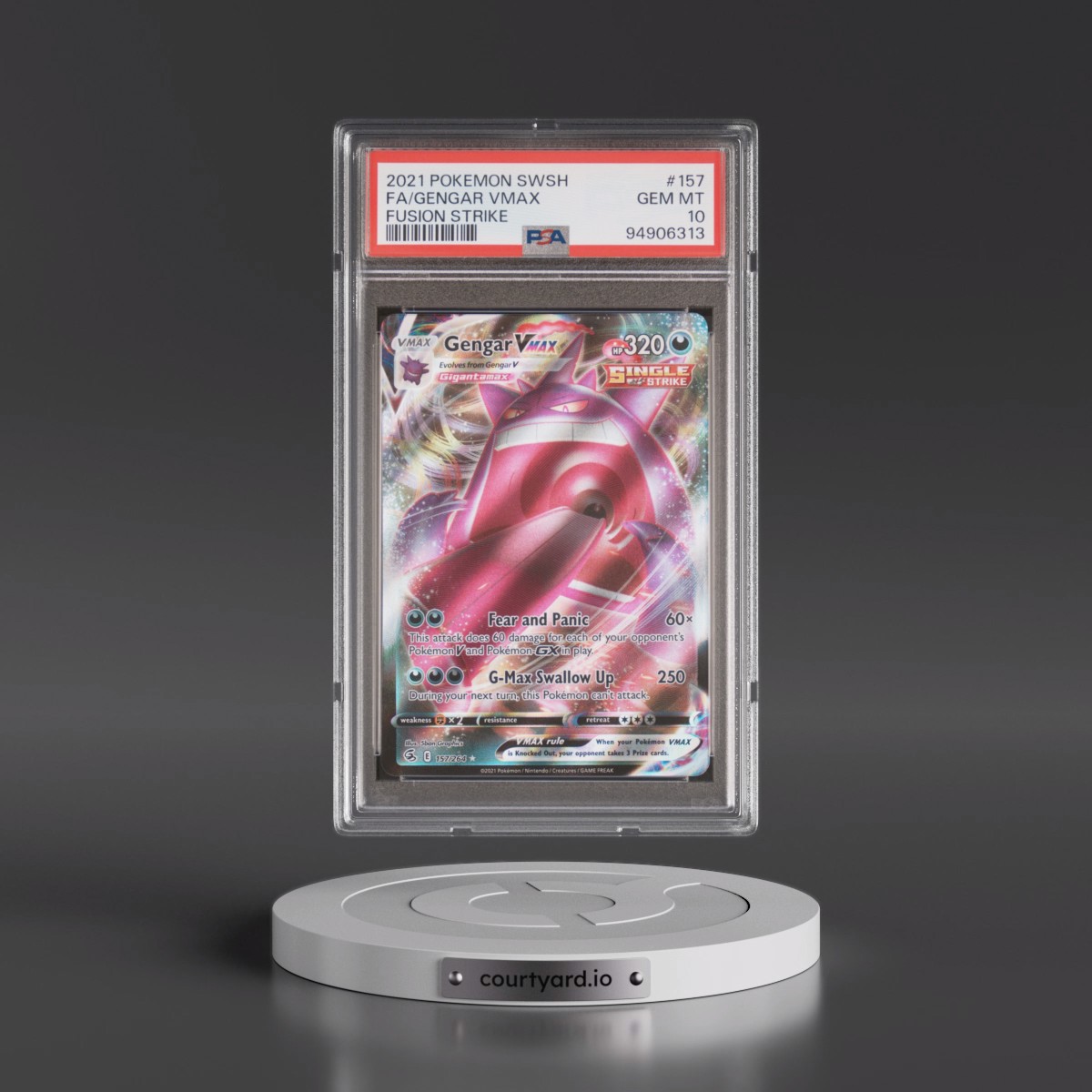 2021 Pokémon Sword & Shield Fusion Strike #157 Gengar Vmax - Full Art (PSA 10 GEM MINT)