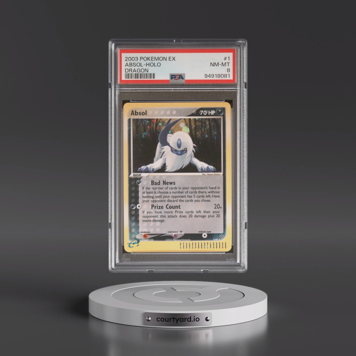 2003 Pokémon EX Dragon #1 Absol - Holo (PSA 8 NM-MT)