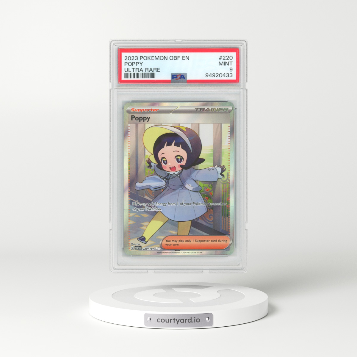 2023 Pokémon Obf EN-Obsidian Flames #220 Poppy - Ultra Rare (PSA 9 MINT)