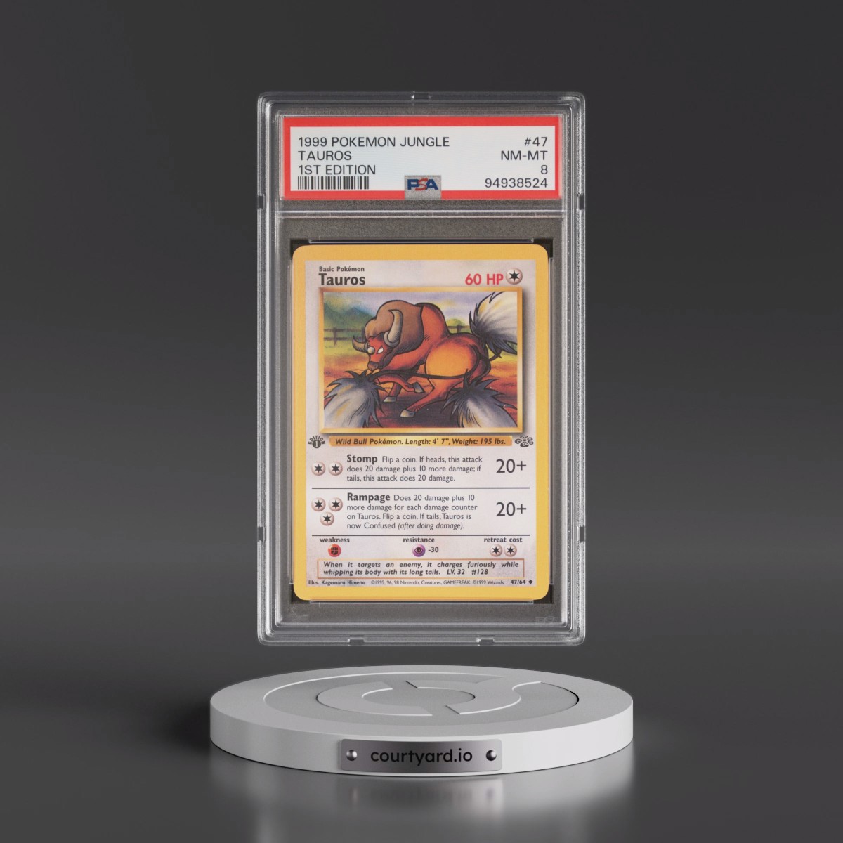 1999 Pokémon Jungle #47 Tauros - 1st Edition (PSA 8 NM-MT)