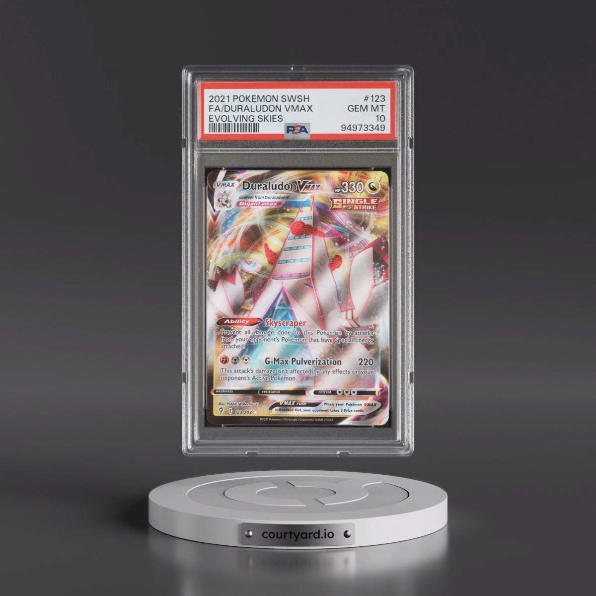 2021 Pokémon Sword & Shield Evolving Skies #123 Duraludon Vmax - Full Art (PSA 10 GEM MINT)