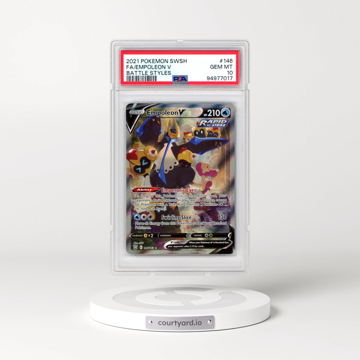 2021 Pokémon Sword & Shield Battle Styles #146 Empoleon V - Holo Full Art (PSA 10 GEM MINT)