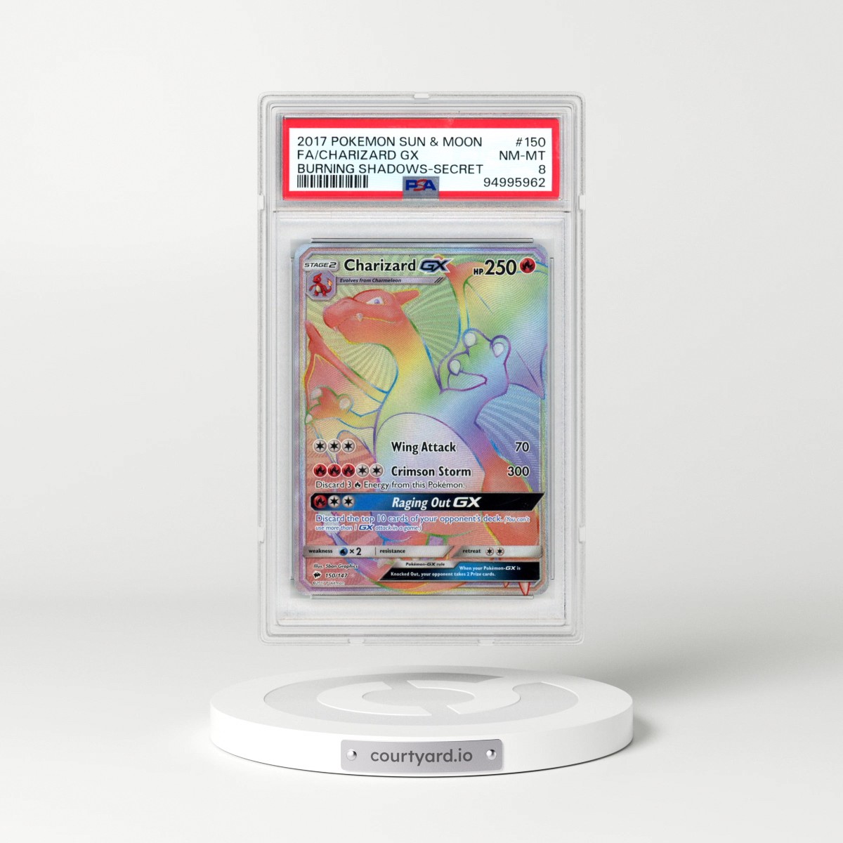 2017 Pokémon Sun & Moon Burning Shadows #150 Charizard GX - Holo Full Art Secret (PSA 8 NM-MT)