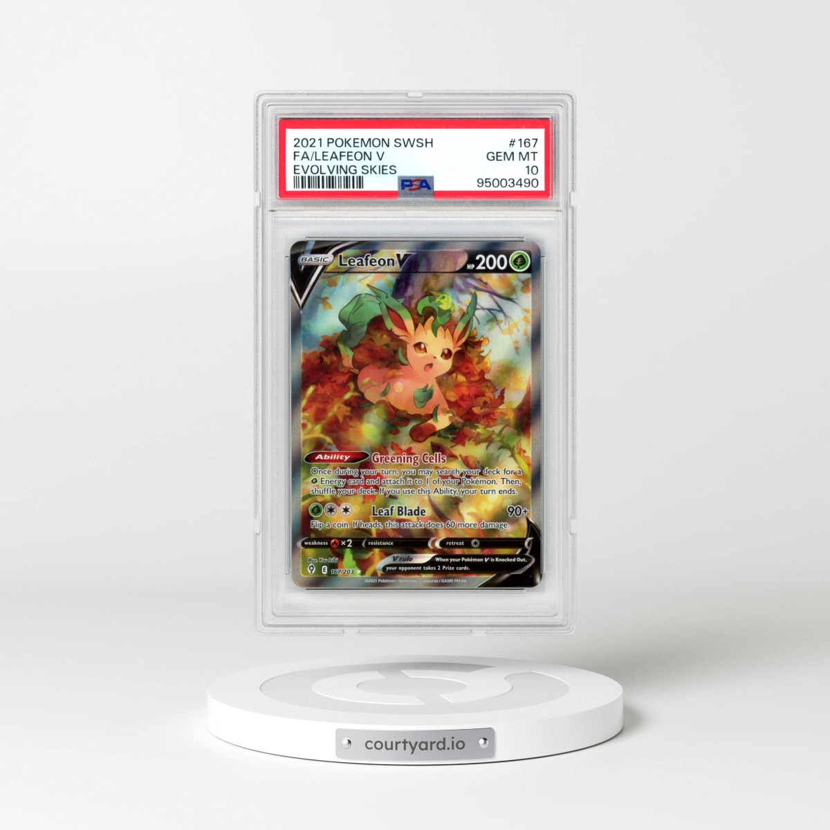 2021 Pokémon Sword & Shield Evolving Skies #167 Leafeon V - Holo Full Art (PSA 10 GEM MINT)