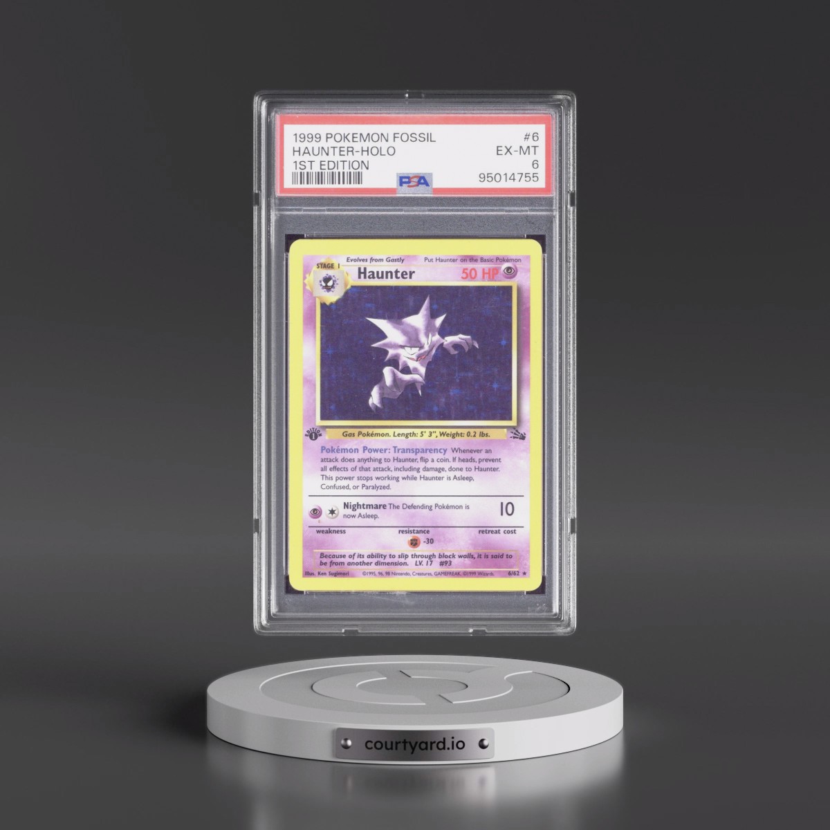 1999 Pokémon Fossil #6 Haunter - 1st Edition Holo (PSA 6 EX-MT)
