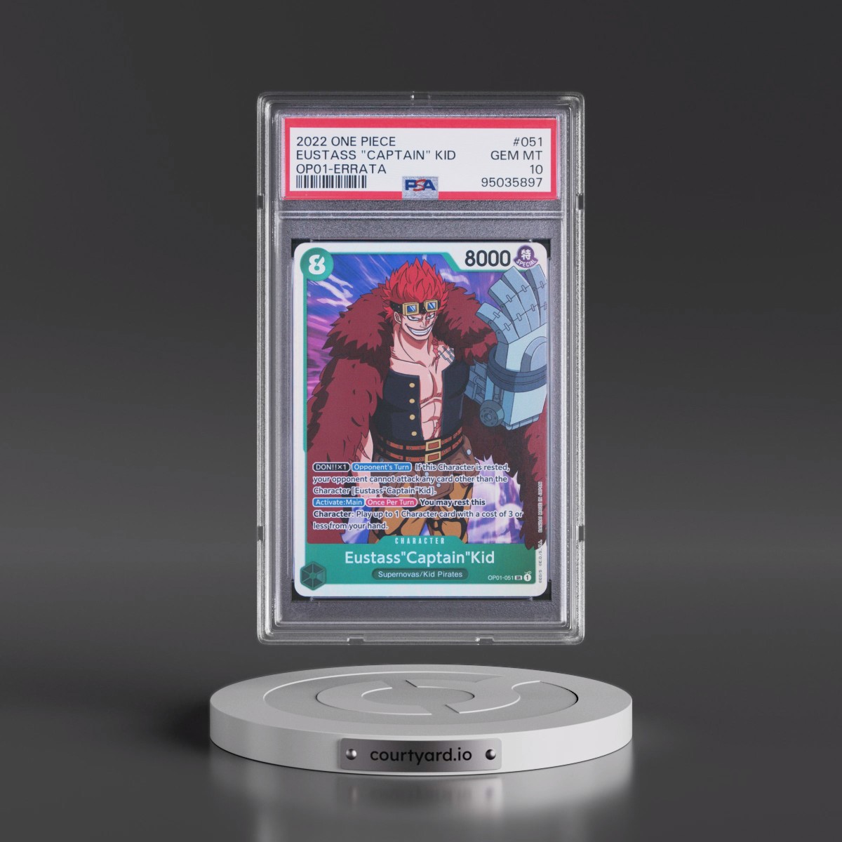 2022 One Piece OP01-Romance Dawn Eustass "Captain" Kid - Errata #051 PSA 10