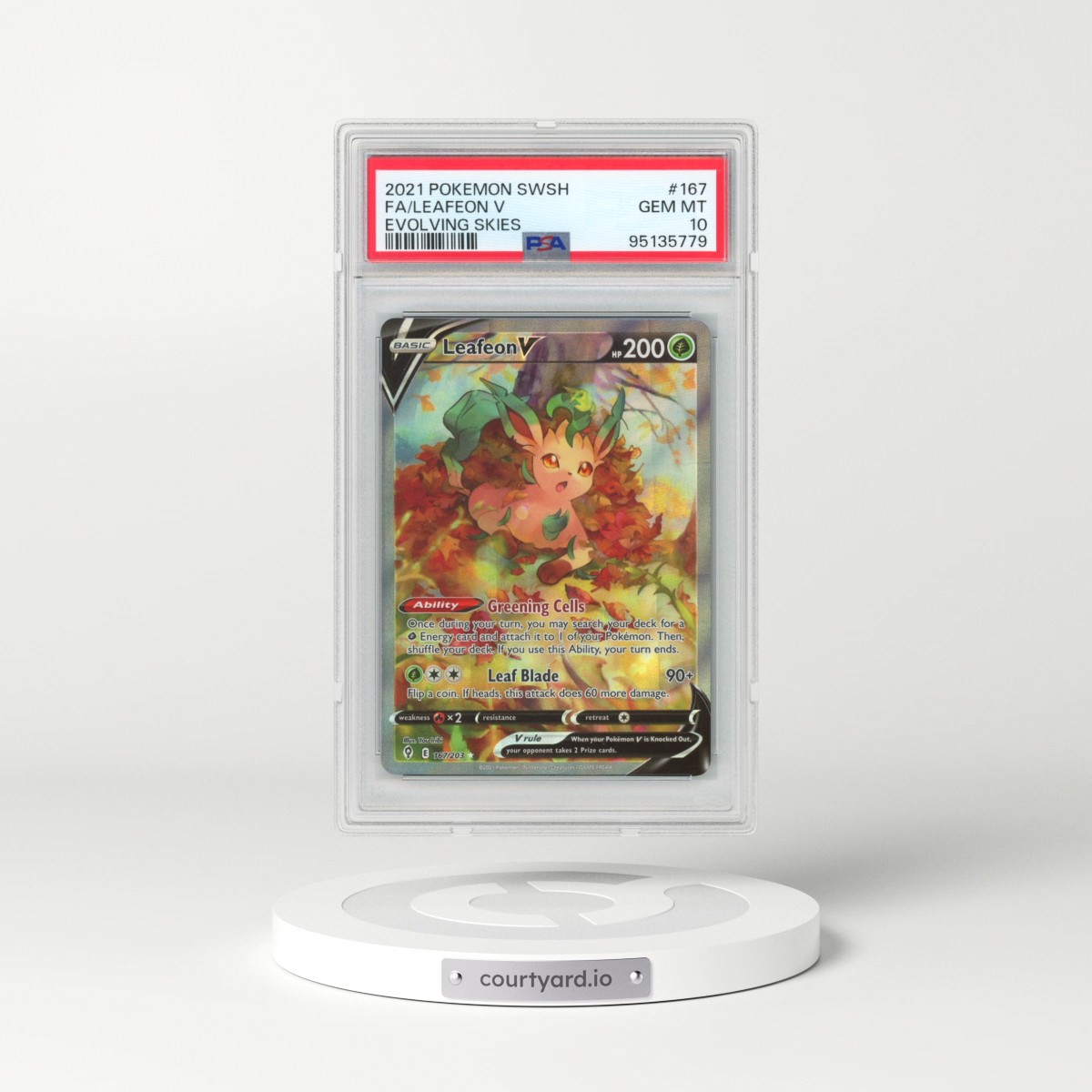 2021 Pokémon Sword & Shield Evolving Skies #167 Leafeon V - Holo Full Art (PSA 10 GEM MINT)