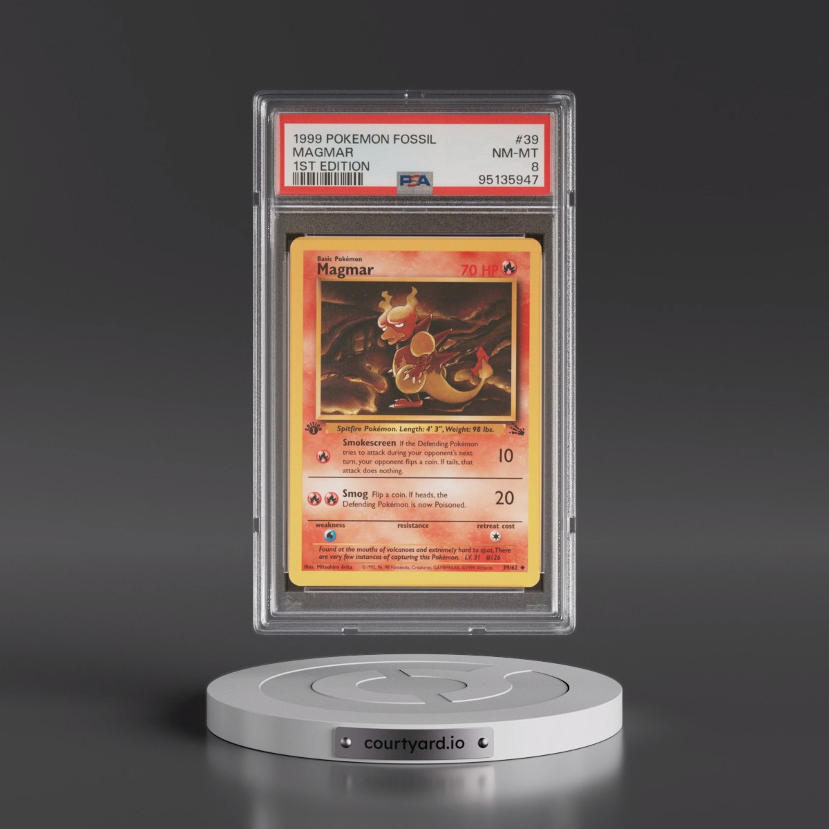 1999 Pokémon Fossil #39 Magmar - 1st Edition (PSA 8 NM-MT)