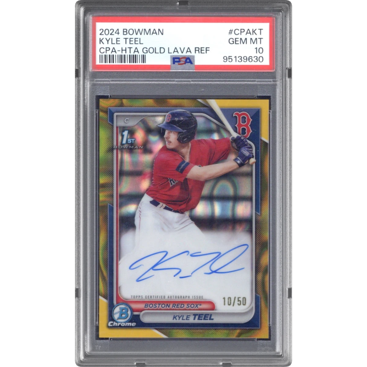 2024 Bowman Chrome Prospect Autographs #CPAKT Kyle Teel - Hta Gold Lava (PSA 10 GEM MINT)